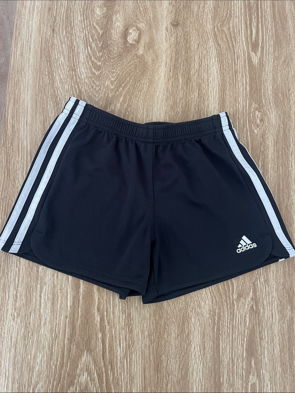 adidas Girls Black Athletic Shorts with White Side Stripes